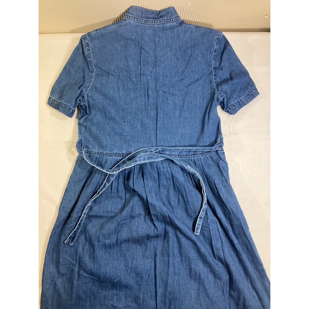 Karin Stevens Vintage 90s Denim Floral Embroidered Midi Dress Blue 6P Cotton - Picture 10 of 12